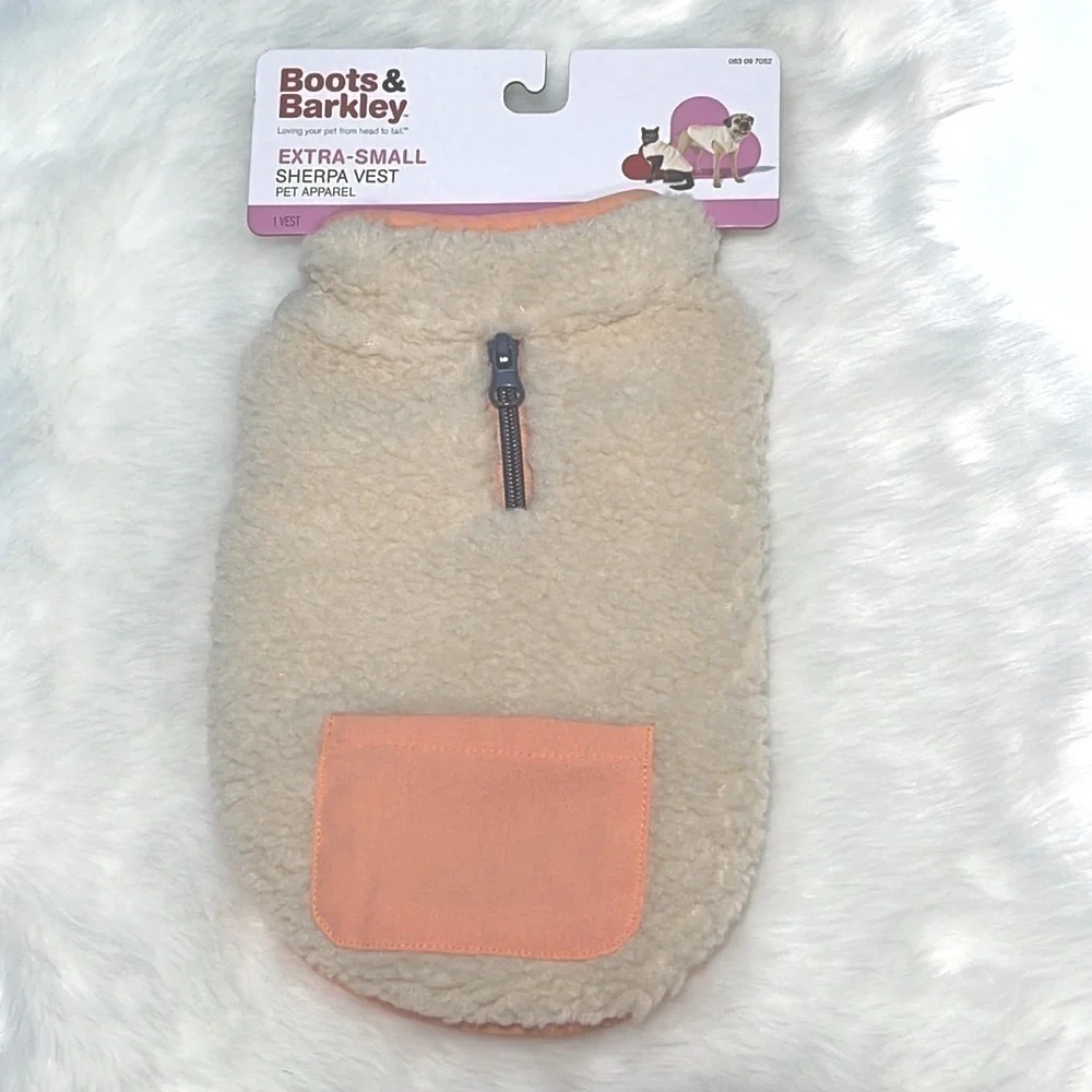 Boots Barkley Beige Orange Fuzzy XS Sherpa Pullover Vest Pocket XSmall to 10 lbs